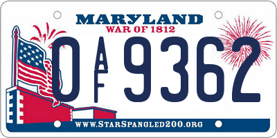 MD license plate 0AF9362