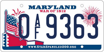 MD license plate 0AF9363