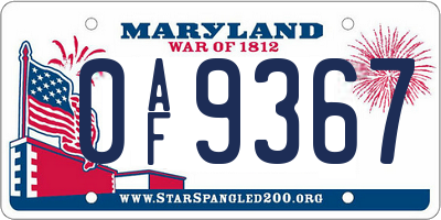 MD license plate 0AF9367