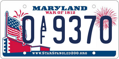 MD license plate 0AF9370