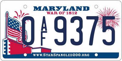 MD license plate 0AF9375
