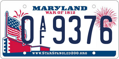 MD license plate 0AF9376