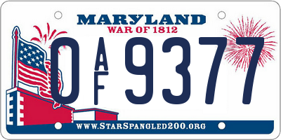 MD license plate 0AF9377
