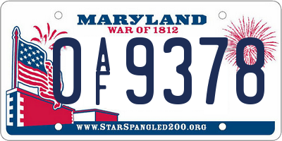 MD license plate 0AF9378