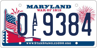 MD license plate 0AF9384