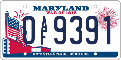 MD license plate 0AF9391