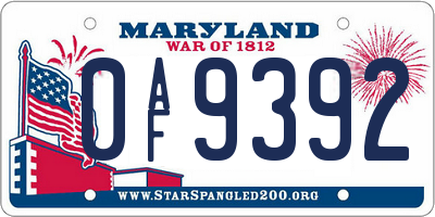 MD license plate 0AF9392
