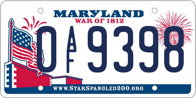 MD license plate 0AF9398