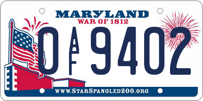 MD license plate 0AF9402