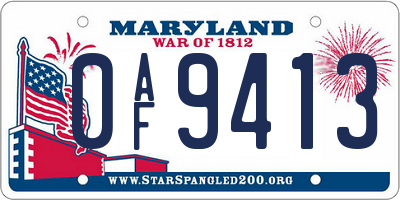 MD license plate 0AF9413