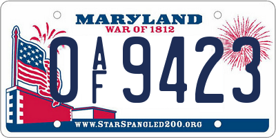 MD license plate 0AF9423