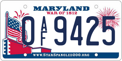MD license plate 0AF9425