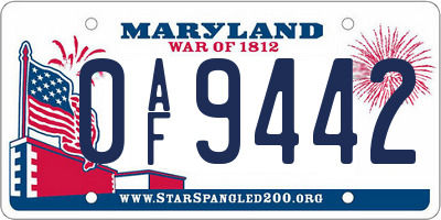 MD license plate 0AF9442