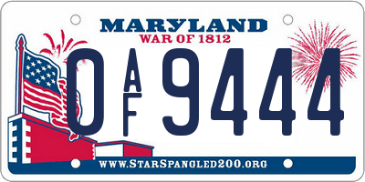 MD license plate 0AF9444