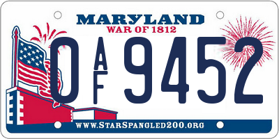 MD license plate 0AF9452