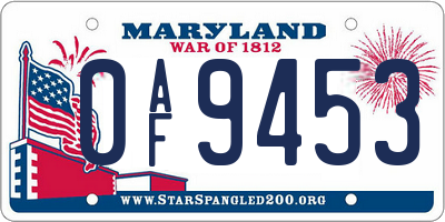 MD license plate 0AF9453
