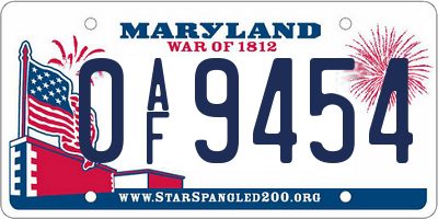 MD license plate 0AF9454