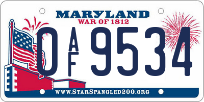 MD license plate 0AF9534