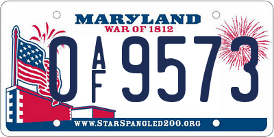 MD license plate 0AF9573