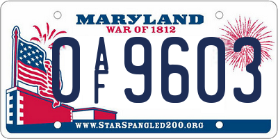 MD license plate 0AF9603