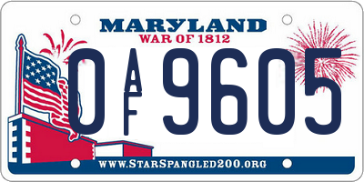 MD license plate 0AF9605