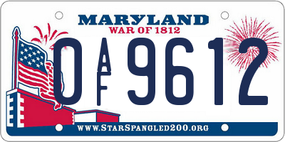MD license plate 0AF9612