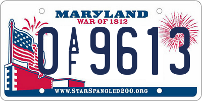 MD license plate 0AF9613