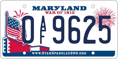 MD license plate 0AF9625