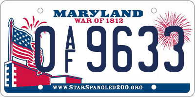 MD license plate 0AF9633