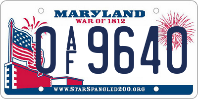 MD license plate 0AF9640