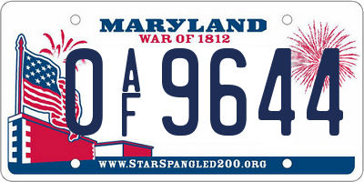 MD license plate 0AF9644