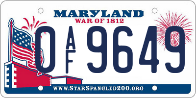 MD license plate 0AF9649