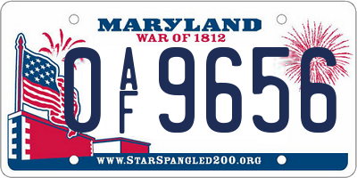 MD license plate 0AF9656