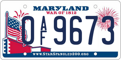 MD license plate 0AF9673