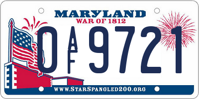 MD license plate 0AF9721