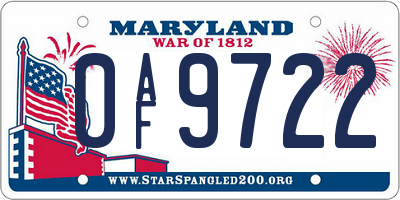 MD license plate 0AF9722