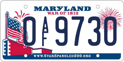MD license plate 0AF9730