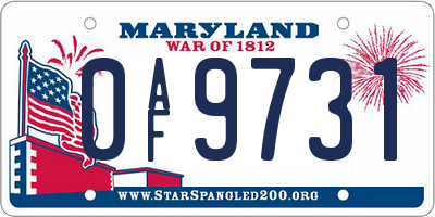 MD license plate 0AF9731
