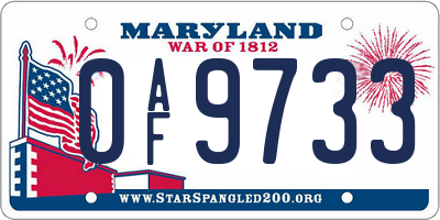 MD license plate 0AF9733