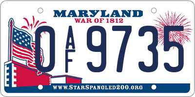 MD license plate 0AF9735
