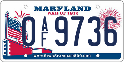 MD license plate 0AF9736