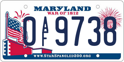 MD license plate 0AF9738