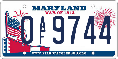 MD license plate 0AF9744