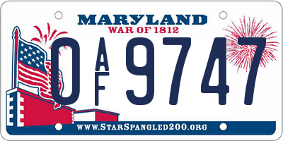MD license plate 0AF9747