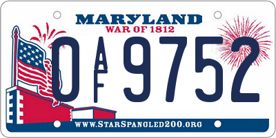 MD license plate 0AF9752
