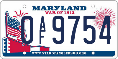 MD license plate 0AF9754