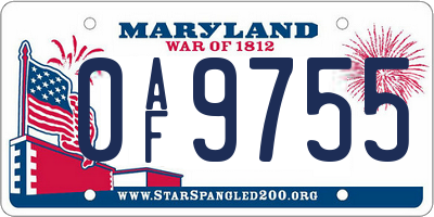 MD license plate 0AF9755