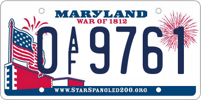 MD license plate 0AF9761