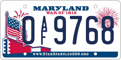 MD license plate 0AF9768