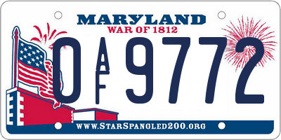 MD license plate 0AF9772